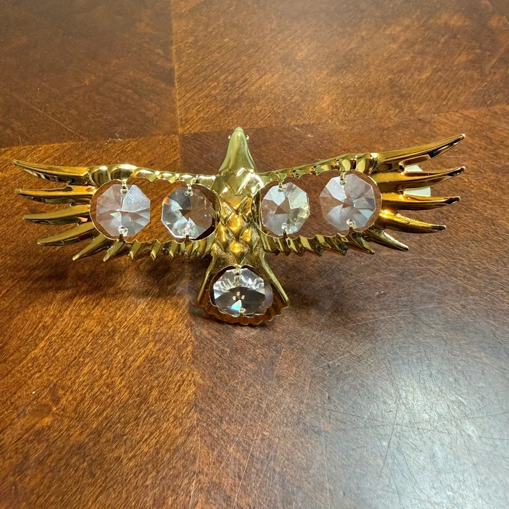 Vintage‎ 1992 Mascot Intl Gold Plated Eagle Globe Crystal Figurine Suction Cup